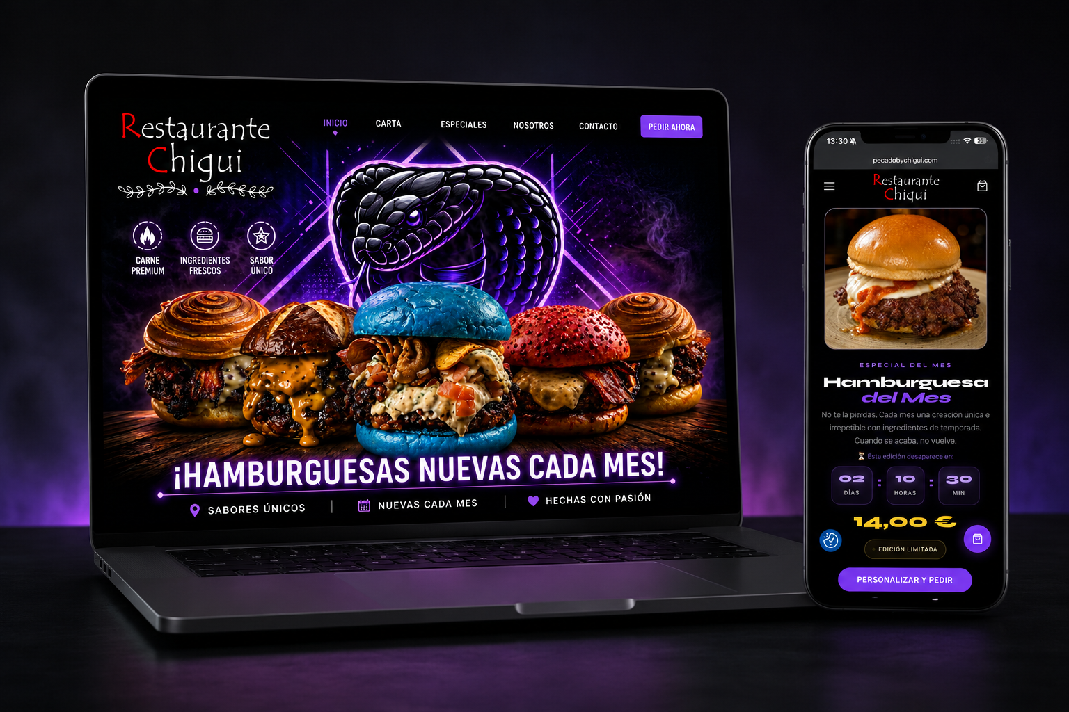 Web del restaurante Pecado by Chiqui por AvanzaIA
